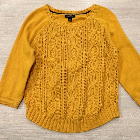Tommy Hilfiger 100% cotton Mustard Yellow/Gold Cable Knit Sweater - Picture 1 of 7